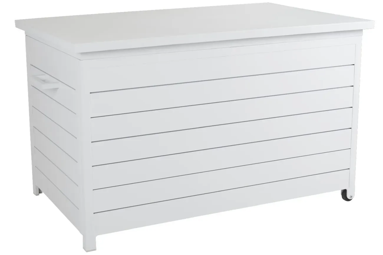 Gartentruhe Gäster Big von Brafab aus Aluminium, modern, Weiß, mit Rädern und Gasdruckfeder