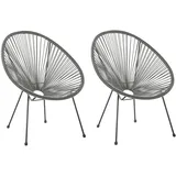 Beliani 2er-Set Rattanstuhl 70 x 87 x 90 cm dunkelgrau/schwarz
