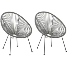 Beliani 2er-Set Rattanstuhl 70 x 87 x 90 cm dunkelgrau/schwarz