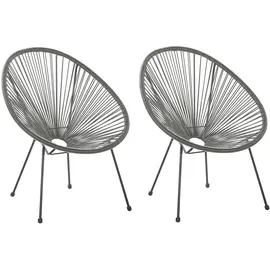 Beliani 2er-Set Rattanstuhl 70 x 87 x 90 cm dunkelgrau/schwarz
