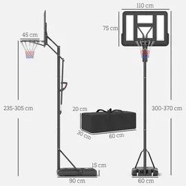 sportnow Basketballkorb Outdoor Schwarz 230 - 305 cm