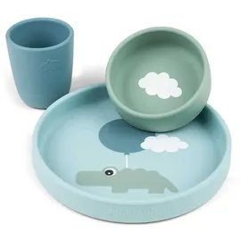 Done by Deer Silikon Abendessen Set Glückliche Wolken - Blue - One Size
