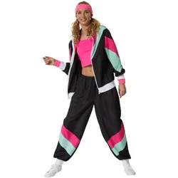 tectake® Damenkostüm Retro 80er 90er Jahre Jogginganzug