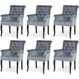 Casa Padrino Chesterfield Neo Barock Esszimmer Stuhl 6er Set Grau / Schwarz - Küchenstühle mit Armlehnen - Esszimmer Möbel - Chesterfield Möbel - Neo Barock Möbel