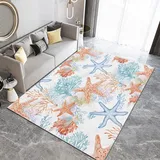 Teppich Wohnzimmer Handgezeichneter Stil Seestern Koralle Teppich Flauschig Schlafzimmer Teppich Weich Esszimmer Teppich Kurzflor Outdoor Teppich Waschbarer Teppiche Rutschfest Teppich 80 x 150 cm