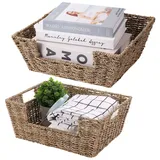 Körbe Aufbewahrung Geflochten zum Organisieren, 2er Set Rattankorb aus Gewebtem, Aufbewahrungskörbe für Regale, Stapelbar Flechtkörbe, Arbeitsplatte Regal Schrank Organizer, Seegras