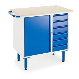 ROLLCART Werkbank Holz/Stahl 1000x600 mm blau 6 Schubladen
