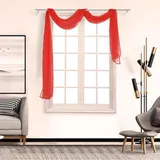 Whakano 2 Stück Querbehang Freihanddeko,Transparentem Gardinen Schals Voile,in 21 Farben erhältlich,Gardinen Tüll,Dekoschals,Vorhangschal für Fotografie Party Hochzeit Taufe,135cmx500cm,Rot