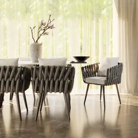 Tectake Stuhl, Lugano im Rope-Design, höhenverstellbare Kunststofffüße, 61 x 60 x 73 cm