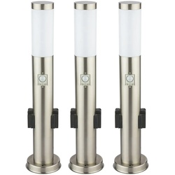 3er Set Edelstahl Steh Lampe Außen Steckdosen Bewegungsmelder Garten Wege Leuchte silber