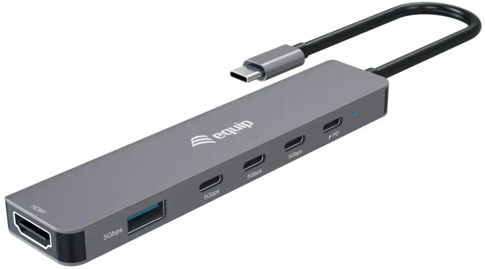 Equip USB-C 6-in-1-Multifunktionsadapter, HDMI 4K/30Hz, USB-C x 4, USB-A x 1, 5 Gbit/s, 100 W USB PD