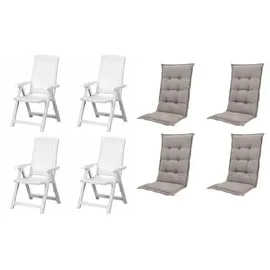 PROGARDEN Tampa Klappsessel 60 x 61 x 109 cm weiß 4 St. inkl. 4 x Auflagen taupe