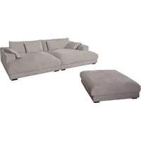KAWOLA Big Sofa MADELINE Cord taupe mit Hocker und 4 Zierkissen