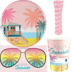 Partyset Hawaii Party Strandparty Deko Einweggeschirr rosa Teller Becher Servietten