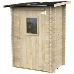 MAESTRO FERRETERO Angebautes Gartenhaus Bh19 Hobby Monopente 146x98 aus naturbelassenem Fichtenholz 19 mm mit Einzeltür und Fenster, Dach