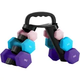 Set Aus Sechseckigen Kurzhanteln, Krafttrainingshanteln, 2 X 1 Kg, 2 X 3 Kg, 2 X 5 Kg, Mit Umbaubarem Hantelständer