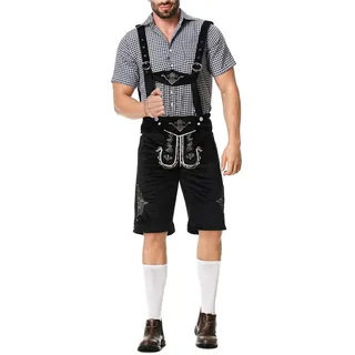 Allbestop Trachtenset Herren Deutsch Bayern Oktoberfest KostüM Set Oktoberfest Outfit Oktoberfest Kostum Bayerische Premium Herren Trachten Lederhose Trachtenlederhose Trachtenhemd - M