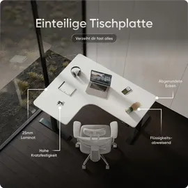 deskspace CORNER Schreibtisch, Elektrisch höhenverstellbar, 160 x 130 x 70 cm, Weiße Tischplatte, Schwarzes Gestell - Schwarz/Weiß