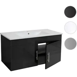 Waschbecken + Unterschrank HWC-D16, Waschbecken Waschtisch, FSC¬Æ-zertifiziert, hochglanz 90cm ~ schwarz