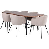 ebuy24 UnoWA Essgruppe Esstisch Nussbaum dekor und 6 Berit Esszimmerstühle beige.