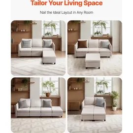 Vevor Eckcouch Baumwolle 3-Sitzer Beige
