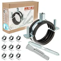 tecuro - 10-er Kombi-set Schraubrohrschelle 32-35 Mm, Inkl. Stockschraube M8 X 120 Mm Und Hohlraumdübel, Mit Schallschutzeinlage
