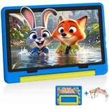 Laptok Android Tablet, Kinder Tablet 10 Zoll mit 8 GB RAM+64GB ROM(TF 1TB), Octa Core, Wi-Fi 6G, Widevine L1, 5000mAh, Type-C, Sturzsicherer Schutzhülle Blau