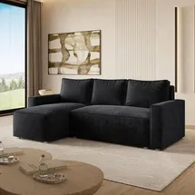masseno Eckcouch Polyester 2-Sitzer Schwarz