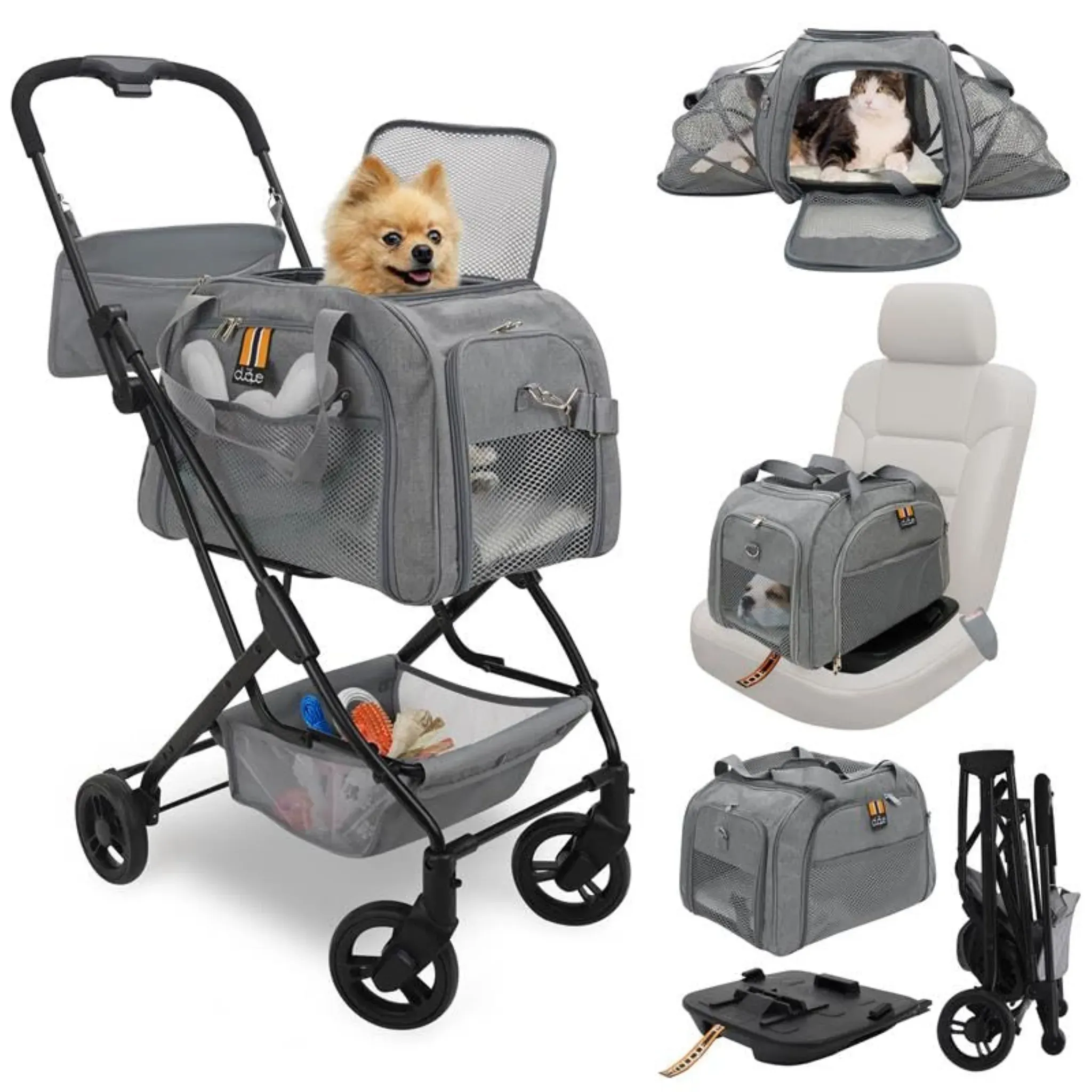 My Duque Carry-Trio 3in1 Hundebuggy grau, Hundewagen und Hundesitz