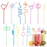 Bunte Strohhalme Plastik, 12 Stück Gelockt Formen Strohhalm, Lange Strohhalme Kinder Wiederverwendbar für Kaltes Getränk, Cocktail Strohhalme, Party Trinkhalme für Geburtstagsfeier, Hochzeiten