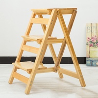 3-Stufen-Klapptritthocker, Multifunktions-Trittleiter aus Holz, tragbarer Leiterstuhlsitz, Heimküche, Büromöbel, Schlafzimmer, Tritthocker