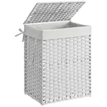 Songmics Wäschekorb Wäschesammler aus synthetischem Rattan, mit Deckel und Griffen, faltbar, Wäschesack herausnehmbar, Badezimmer,weiß LCB51WT