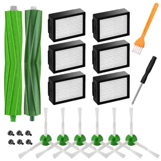 UPUPDAY Ersatzteile für iRobot Roomba i7 i7+ Zubehör für iRobot Roomba i7 i7+ i3 i3+ i4 i4+ i6 i6+ i8 i8+ E5 E6 E7, 2 Rollen Bürste 6 Hepafilter 6 Seitenbürste 1 Reinigungswerkzeug 1 Schraubendreher