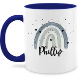Tasse Tassen 325ml - Boho - Regenbogen Name - 325 ml - Dunkelblau - teetasse bohemian rainbow individuell bedrucken personalisierte geschenke schulkind selbst gestaltet names einschulung