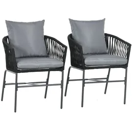 Outsunny 2er-Set Gartenstühle 57 x 60 x 71 cm schwarz mit Kissen