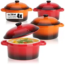 COM-FOUR com-four® 4x Auflaufform mit Deckel aus Keramik - Dessertschale für z.B. Ragout fin in orange und rot, 250/175 ml je Form (4 Stück - orange. rot)