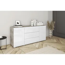 P & B Sideboard Vera mit LED ca. 150 cm Weiß Hochgl./Grau