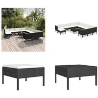 vidaXL 13 tlg. Garten Lounge Set mit Auflagen Poly Rattan Schwarz - Garten-Sofagarnitur - Garten-Sofagarnituren - Gartensofa-Set - Gartensofa-Sets - Schwarz