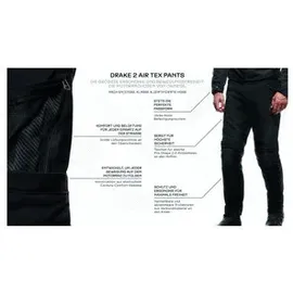 Dainese Drake 2 Air Tex Pants, Stoff-Motorradhose, Stretch, mit Protektoren, Mann, Schwarz/Schwarz, 56