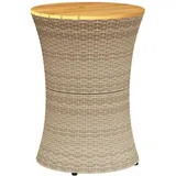 vidaXL Garten-Beistelltisch Trommelform Beige Poly Rattan Massivholz