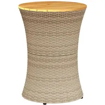 vidaXL Garten-Beistelltisch Trommelform Beige Poly Rattan Massivholz
