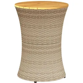 vidaXL Garten-Beistelltisch Trommelform Beige Poly Rattan Massivholz