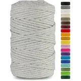 Netuno 1x Makramee Garn hellgrau 3 mm 100 m Makramee Kordel Baumwolle mit Baumwollkern Baumwollkordel Schnur Bastelgarn farbig für Dekoration Wandbehang Blumenampel Cotton Cord Macrame