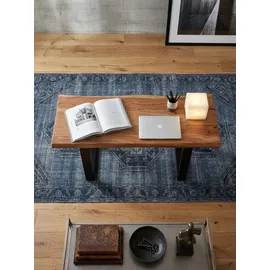KADIMA DESIGN Schreibtisch Massivholz Industriell 118x41 cm Akazie Live-Edge Goldbraun-Schwarz Schmal | Platzsparend Weser Kollektion Kadima Design