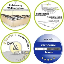luma-home schönes für dein zuhause Dauer-Schlafsofa 202 cm, Couch mit Topper Bettkasten Wellenunterfederung in Braun / 15158