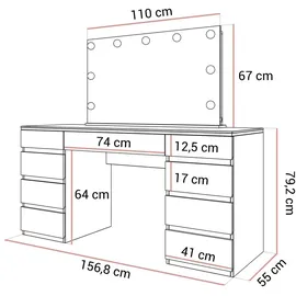 lookway Schminktisch AURORA DOUBLE KASCHMIR mit Schubladen