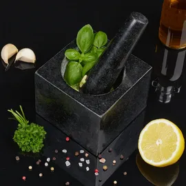 Relaxdays Granit Mörser mit Stößel eckig 9,5 x 11 x 11 cm 250 ml grau