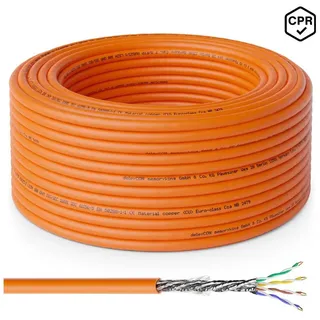 deleyCON 50m CAT.7 Verlegekabel Kupfer Starr S/FTP PIMF Netzwerkkabel Installationskabel LAN Kabel Ethernet Datenkabel Gigabit CAT7 10 Gbit 1000 MHz LSZH Halogenfrei BauPVO - GHMT Zertifiziert