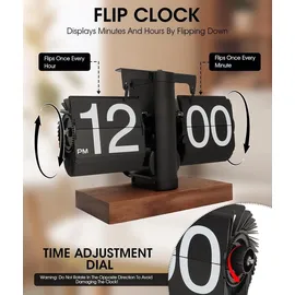 Yusat Retro-Flip-Uhr, Vintage-Tischuhr, Automatisches Drehen, batteriebetrieben, Mechanische Schreibtischuhr,