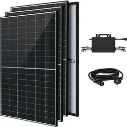 Balkonkraftwerk 1.780 Wp mit Hoymiles Mikro-Wechselrichter HMS-1600-4T, Anschlusskabel und 4 Solarmodulen 445Wp black frame (* 0% MwSt. gem. §12 Abs. 3 UstG)